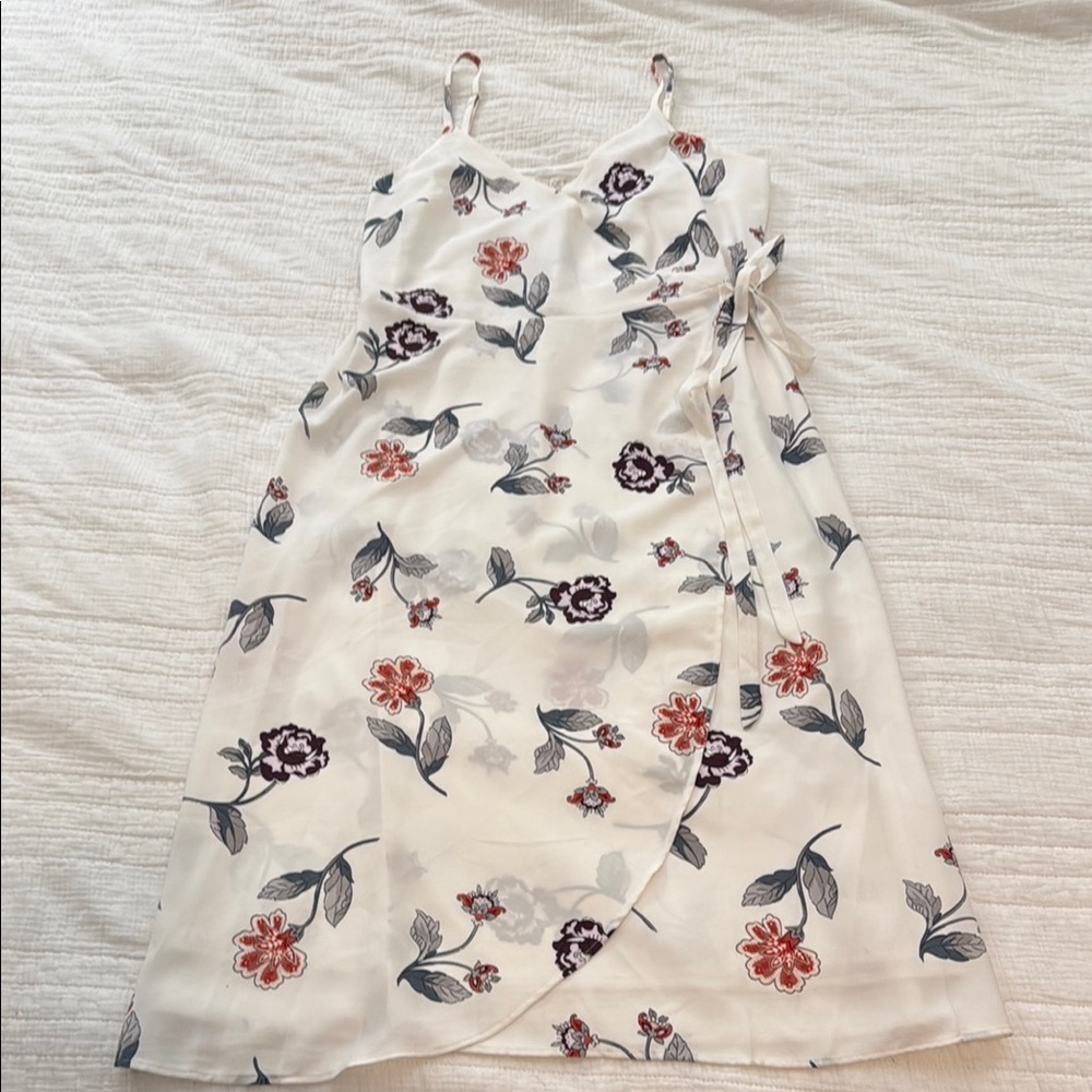 LOFT White Floral Wrap Dress